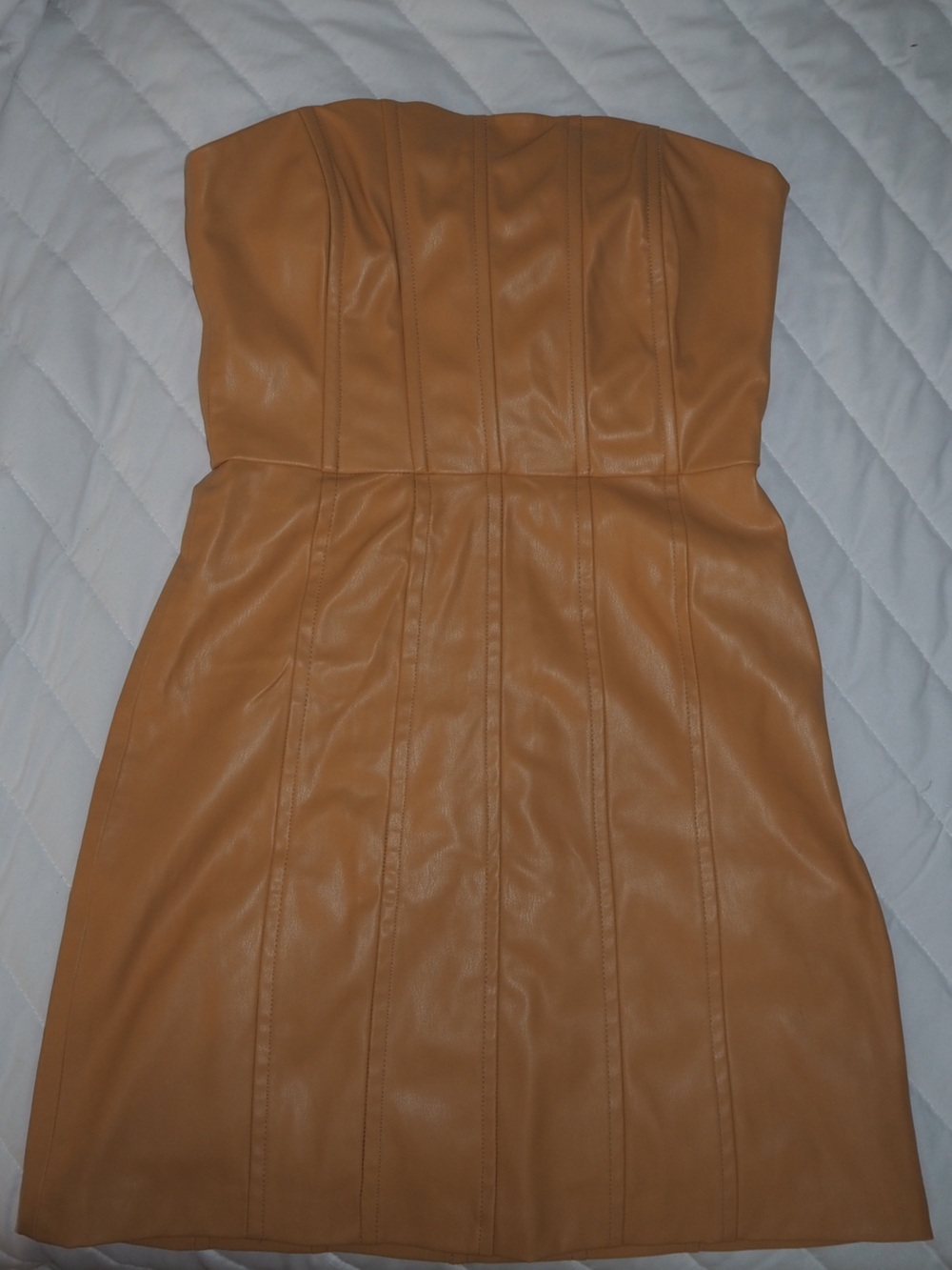 ZARA Camel Tan Faux Leather Strapless Paneled Corset Mini Dress - Size XS